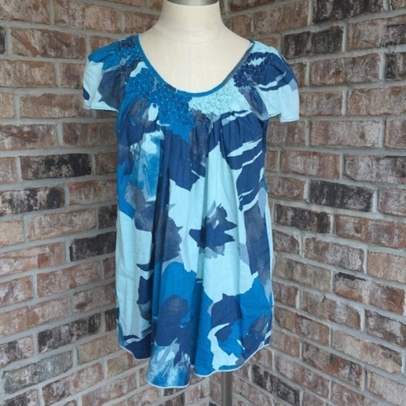 Calvin Klein 100% Cotton Cap Sleeves Print Top - Picture 1 of 6